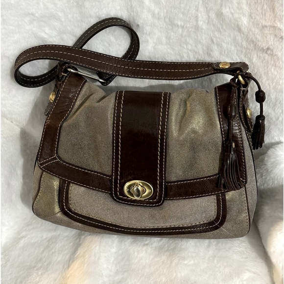The Sak Handbags - THE SAK Metallic Shimmery Gold Distressed Leather Shoulder Purse Y2K